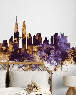Kuala Lumpur Skyline Purple & Gold Wallpaper