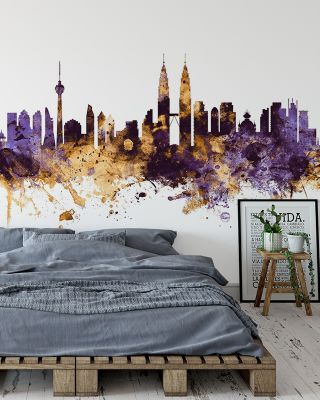 Kuala Lumpur Skyline Purple & Gold Wallpaper
