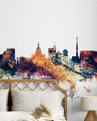 Lansing Michigan Skyline Blue & Bronze Wallpaper