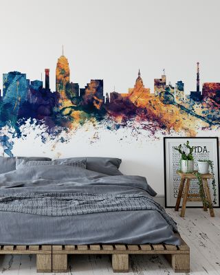 Lansing Michigan Skyline Blue & Bronze Wallpaper