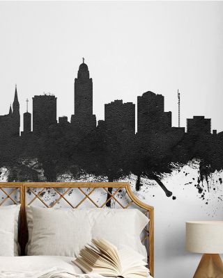 Lincoln Nebraska Skyline Black & White Wallpaper