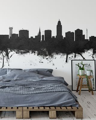 Lincoln Nebraska Skyline Black & White Wallpaper