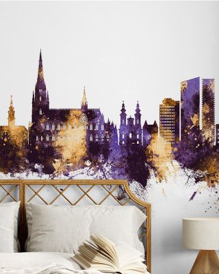 Linz Austria Skyline Purple & Gold Wallpaper