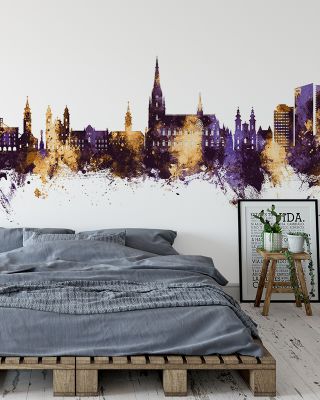 Linz Austria Skyline Purple & Gold Wallpaper