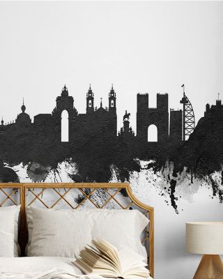 Lisbon Portugal Skyline Black & White Wallpaper