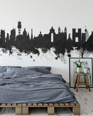 Lisbon Portugal Skyline Black & White Wallpaper
