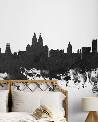 Liverpool England Skyline Black & White Wallpaper