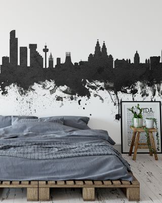 Liverpool England Skyline Black & White Wallpaper