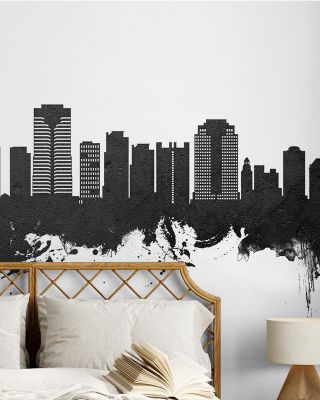 Long Beach California Skyline Black & White Wallpaper