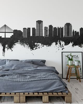 Long Beach California Skyline Black & White Wallpaper