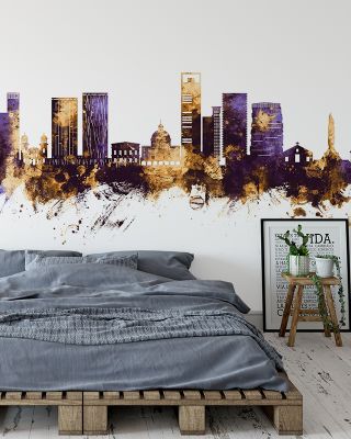 Luanda Skyline Purple & Gold Wallpaper