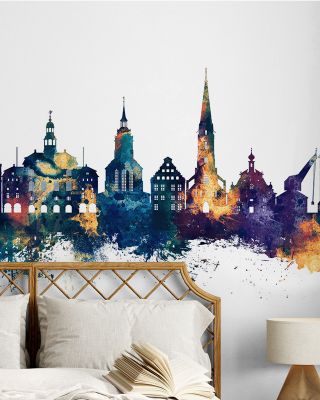 Lüneburg Germany Skyline Blue & Bronze Wallpaper