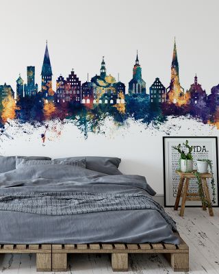Lüneburg Germany Skyline Blue & Bronze Wallpaper