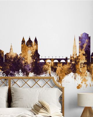 Maastricht The Netherlands Skyline Purple & Gold Wallpaper
