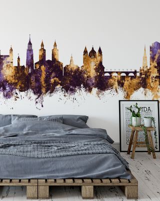Maastricht The Netherlands Skyline Purple & Gold Wallpaper