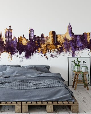 Madison Wisconsin Skyline Purple & Gold Wallpaper