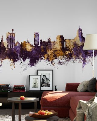 Madison Wisconsin Skyline Purple & Gold Wallpaper