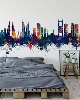 Manama Skyline Blue & Bronze Wallpaper