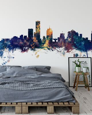 Milwaukee Wisconsin Skyline Blue & Bronze Wallpaper