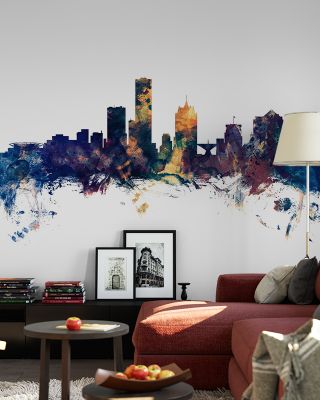 Milwaukee Wisconsin Skyline Blue & Bronze Wallpaper