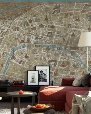 Monuments of Paris Map Blue Historical Wallpaper