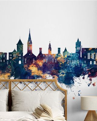 New Bern North Carolina Skyline Blue & Gold Wallpaper