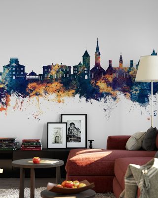 New Bern North Carolina Skyline Blue & Gold Wallpaper