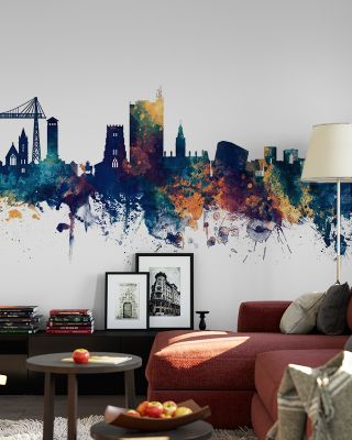 Newport Wales Skyline Blue & Bronze Wallpaper