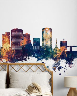 Norfolk Virginia Skyline Blue & Bronze Wallpaper