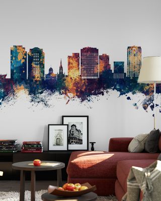 Norfolk Virginia Skyline Blue & Bronze Wallpaper