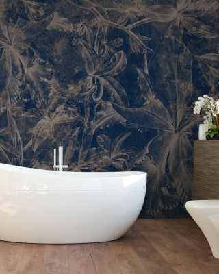 Orchids Sketch Teal Blue and Beige Floral Wallpaper