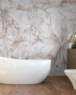 Orchids Sketch in Purple and White Floral Wallpaper