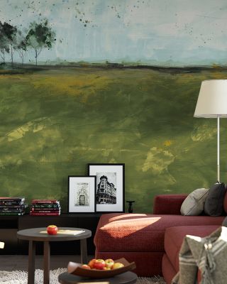 Over the Meadow Green Scenic Wallpaper