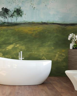 Over the Meadow Green Scenic Wallpaper