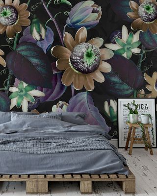 Passifloras Emerging Brown Floral Wallpaper