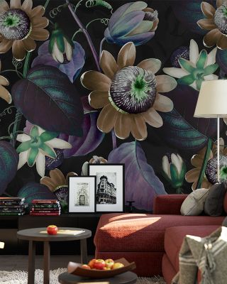 Passifloras Emerging Brown Floral Wallpaper