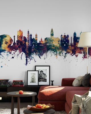 Porto Portugal Skyline Blue & Bronze Wallpaper