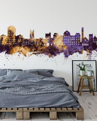 Poughkeepsie New York Skyline Purple & Gold Wallpaper