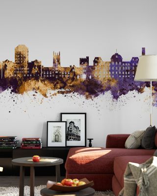 Poughkeepsie New York Skyline Purple & Gold Wallpaper