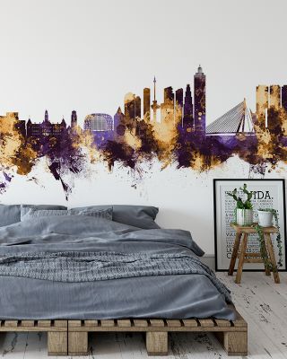 Rotterdam The Netherands Skyline Purple & Gold Wallpaper