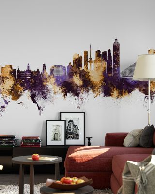 Rotterdam The Netherands Skyline Purple & Gold Wallpaper