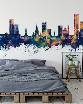 Salford England Skyline Blue & Bronze Wallpaper