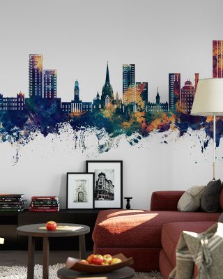 Salford England Skyline Blue & Bronze Wallpaper
