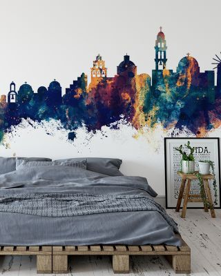 Santorini Skyline Blue & Bronze Wallpaper