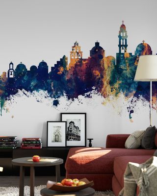 Santorini Skyline Blue & Bronze Wallpaper