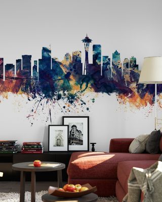 Seattle Skyline Blue & Bronze Wallpaper
