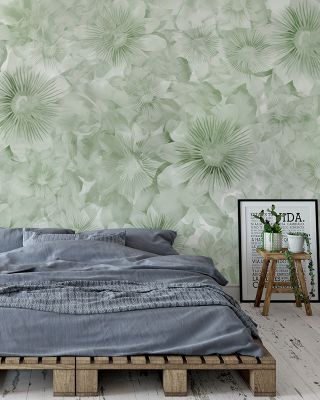 Smiling Flowers Green Floral Wallpaper