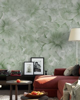 Smiling Flowers Green Floral Wallpaper