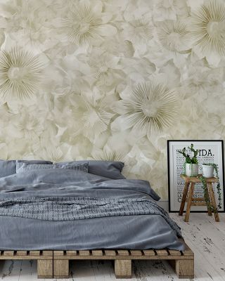 Smiling Flowers Sage Green Floral Wallpaper