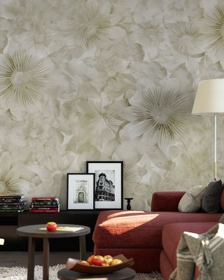 Smiling Flowers Sage Green Floral Wallpaper
